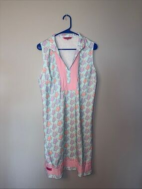 Simply Southern Blue and Pink Sea Turtle Print Midi Dress Large